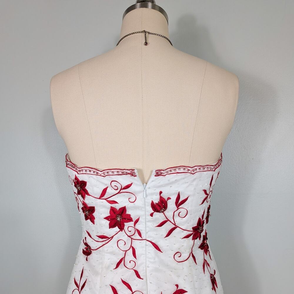 Vintage Cache Prom Dress Maxi Gown 10 White Red Floral Y2K Wedding Bride Glam - Picture 10 of 16